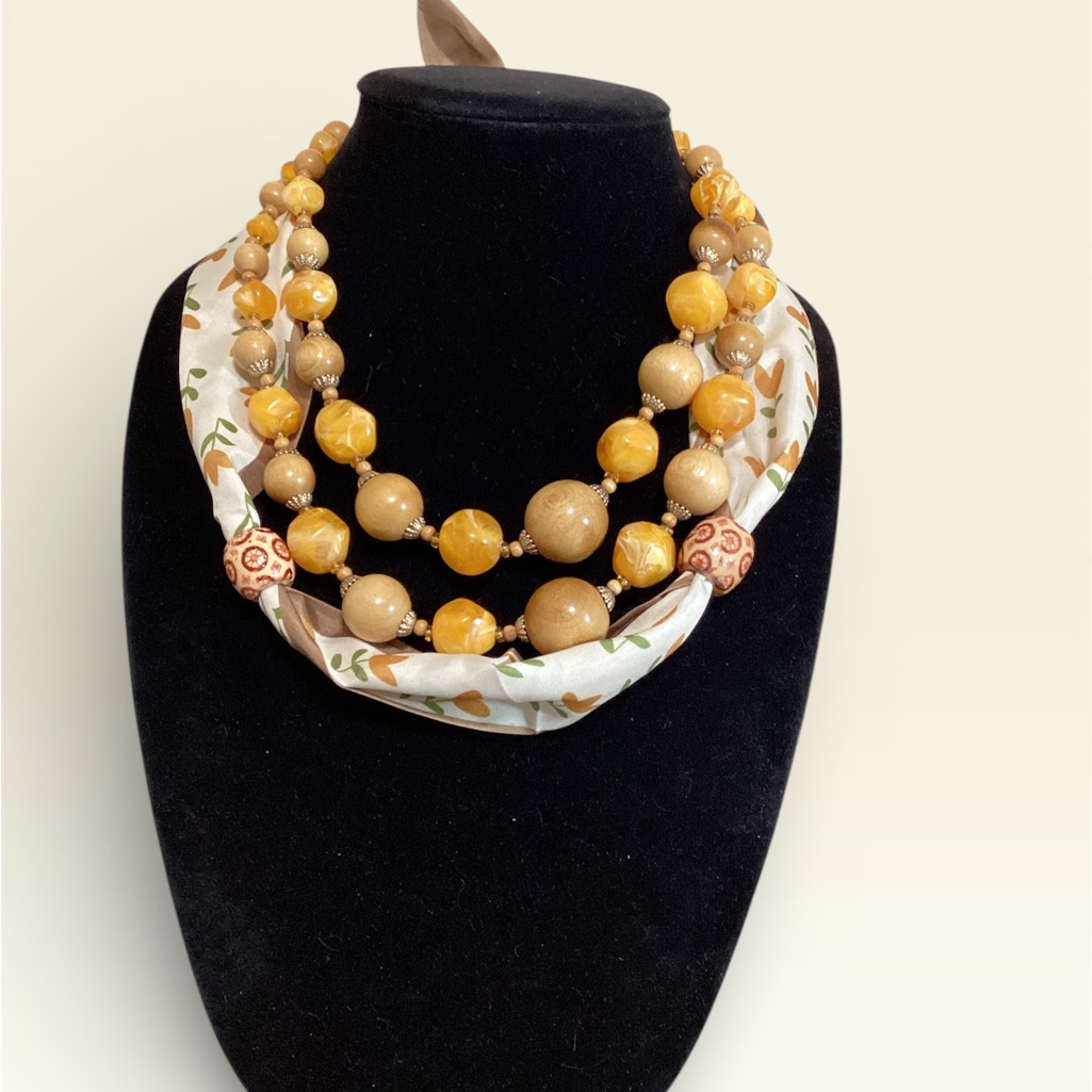 (#119) Chic Multi-Strand Beaded Necklace With Scarf